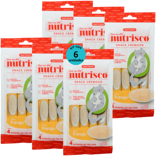 SNACK CREMOSO NUTRISCO GATOS ADULTOS 14G FRANGO COM 4 UN - KIT COM 6