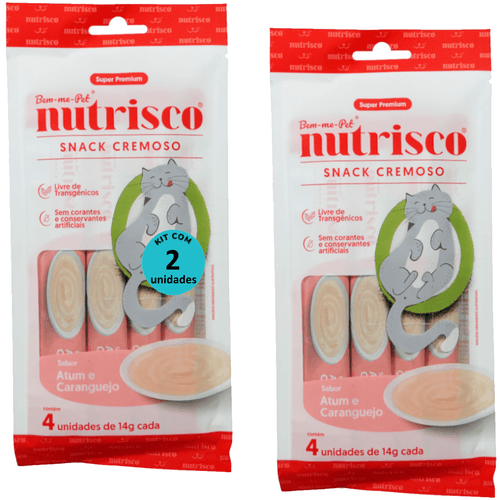 SNACK CREMOSO NUTRISCO GATOS 14G ATUM E CARANGUEJO COM 4 UN - KIT COM 2
