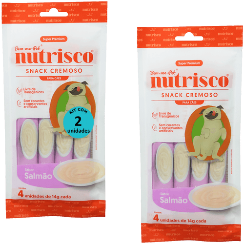SNACK CREMOSO NUTRISCO CÃES 14G SALMÃO COM 4 UN - KIT COM 2