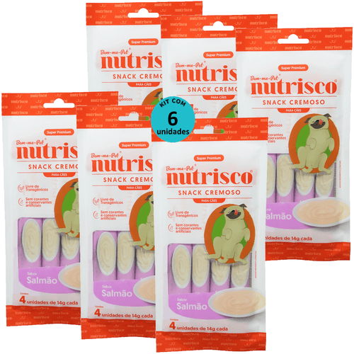 SNACK CREMOSO NUTRISCO CÃES 14G SALMÃO COM 4 UN - KIT COM 6 SNACK CREMOSO NUTRISCO CÃES 14G SALMÃO COM 4 UN - KIT COM 6
