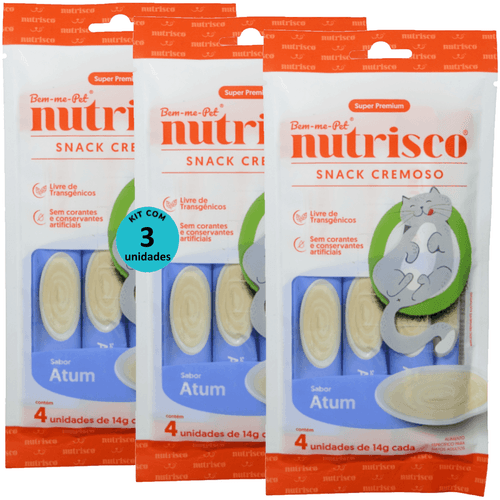 SNACK CREMOSO NUTRISCO GATOS ADULTOS 14G ATUM COM 4 UN - KIT COM 3 SNACK CREMOSO NUTRISCO GATOS ADULTOS 14G ATUM COM 4 UN - KIT COM 3