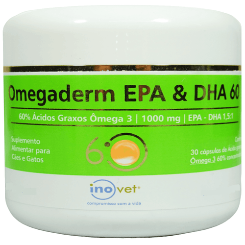 Omegaderm EPA & DHA 60 Suplemento para Cães e Gatos 1000mg C/ 30 cápsulas- Inovet
