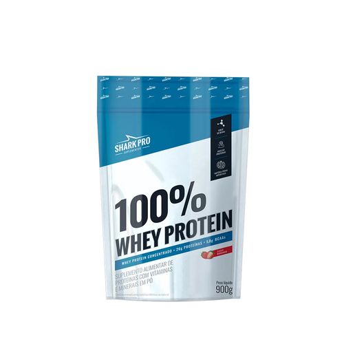 100% Whey Protein Pouch 900g Morango - Sharkpro Suplementos 100% Whey Protein Pouch 900g Morango - Sharkpro Suplementos