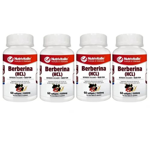 KIT 04 BERBERINA (HCL) 1500MG 60 SOFTGELS NUTRIVITALLE