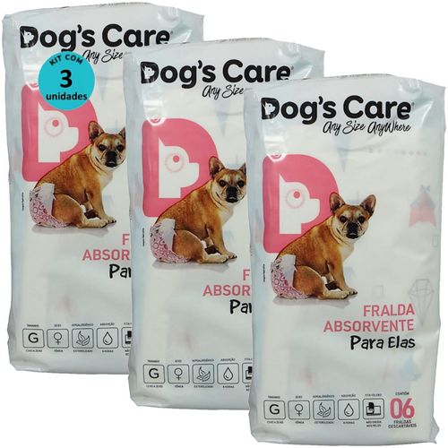 FRALDA HIGIÊNICA DESCARTÁVEL DOGS CARE G 6 UN PARA CÃES FÊMEAS KIT COM 3 FRALDA HIGIÊNICA DESCARTÁVEL DOGS CARE G 6 UN PARA CÃES FÊMEAS KIT COM 3