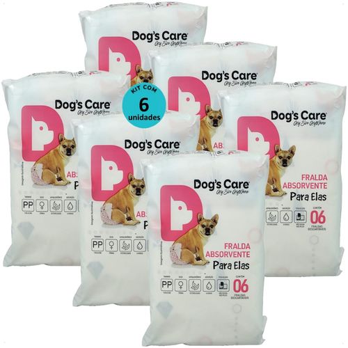 FRALDA HIGIÊNICA DESCARTÁVEL DOGS CARE PP 6 UN PARA CÃES FÊMEAS KIT COM 6