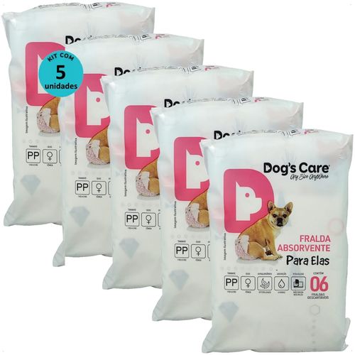 FRALDA HIGIÊNICA DESCARTÁVEL DOGS CARE PP 6 UN PARA CÃES FÊMEAS KIT COM 5