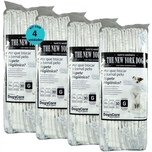 TAPETE HIGIÊNICO THE NEW YORK DOGS TAMANHO G 30 UN 82X60 CM KIT COM 4