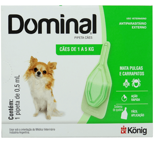 DOMINAL PIPETA PARA CÃES 1 A 5KG 0,5ML VERDE PREVENÇÃO PULGAS E CARRAPATOS DOMINAL PIPETA PARA CÃES 1 A 5KG 0,5ML VERDE PREVENÇÃO PULGAS E CARRAPATOS