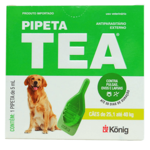Pipeta Tea 5 ml Antiparasitário Contra Pulgas para Cães de 25,1 até 40 Kg - König Pipeta Tea 5 ml Antiparasitário Contra Pulgas para Cães de 25,1 até 40 Kg - König