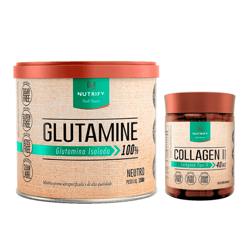 Kit com 1 lata de Glutamina 150g +  1 pote de Collagen II 150g / 60 cápsulas