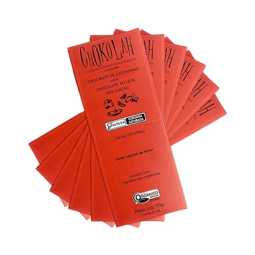 Kit 6X: Chocolate ao Leite 55% Cacau com Castanhas Orgânico CHoKolaH 70g
