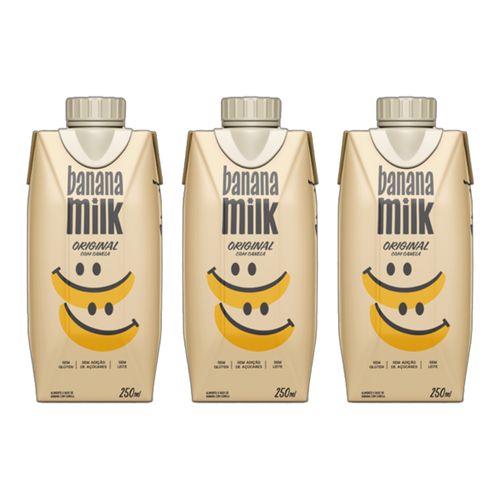 Kit 3X: Leite Vegetal de Banana Original  com Canela Banana Milk 250ml