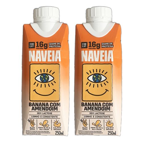 Kit 2X: Shake Proteico Vegano Banana com Amendoim Naveia 250ml Kit 2X: Shake Proteico Vegano Banana com Amendoim Naveia 250ml