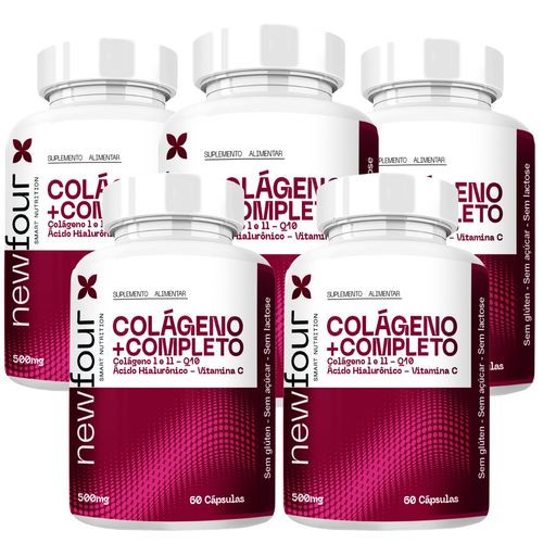 COLÁGENO + COMPLETO - COLÁGENO I E II , Q10 , ÁCIDO HIALURÔNICO , VITAMINA C KIT COM 5 POTES COM TOTAL DE 300 CAPSULAS