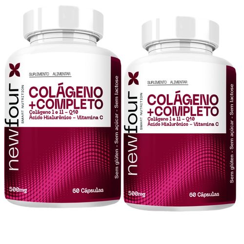 COLÁGENO + COMPLETO - COLÁGENO I E II , Q10 , ÁCIDO HIALURÔNICO , VITAMINA C KIT COM 2 POTES COM TOTAL DE 120 CAPSULAS