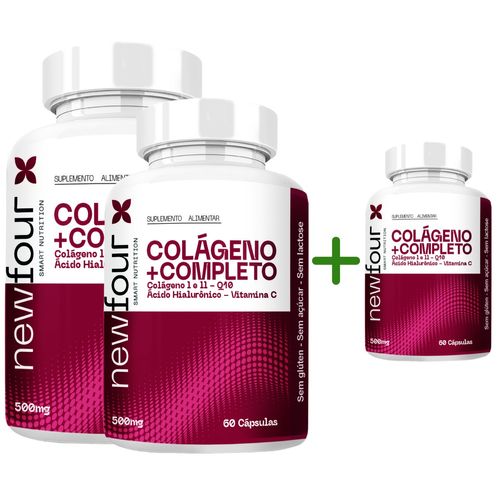 COLÁGENO + COMPLETO - COLÁGENO I E II , Q10 , ÁCIDO HIALURÔNICO , VITAMINA C COMPRE 2 LEVE 3 COM TOTAL DE 180 CAPSULAS