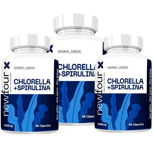 CHLORELLA + SPIRULINA KIT COM 3 POTES COM TOTAL DE 180 CAPSULAS