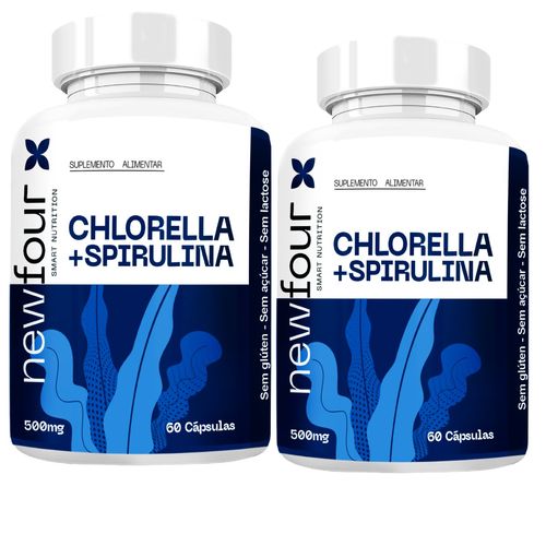 CHLORELLA + SPIRULINA KIT COM 2 POTES COM TOTAL DE 120 CAPSULAS