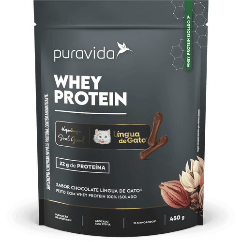 Whey Protein Isolado Chocolate Língua De Gato Puravida 450g Lingua de Gato Whey Protein Isolado Chocolate Língua De Gato Puravida 450g Lingua de Gato