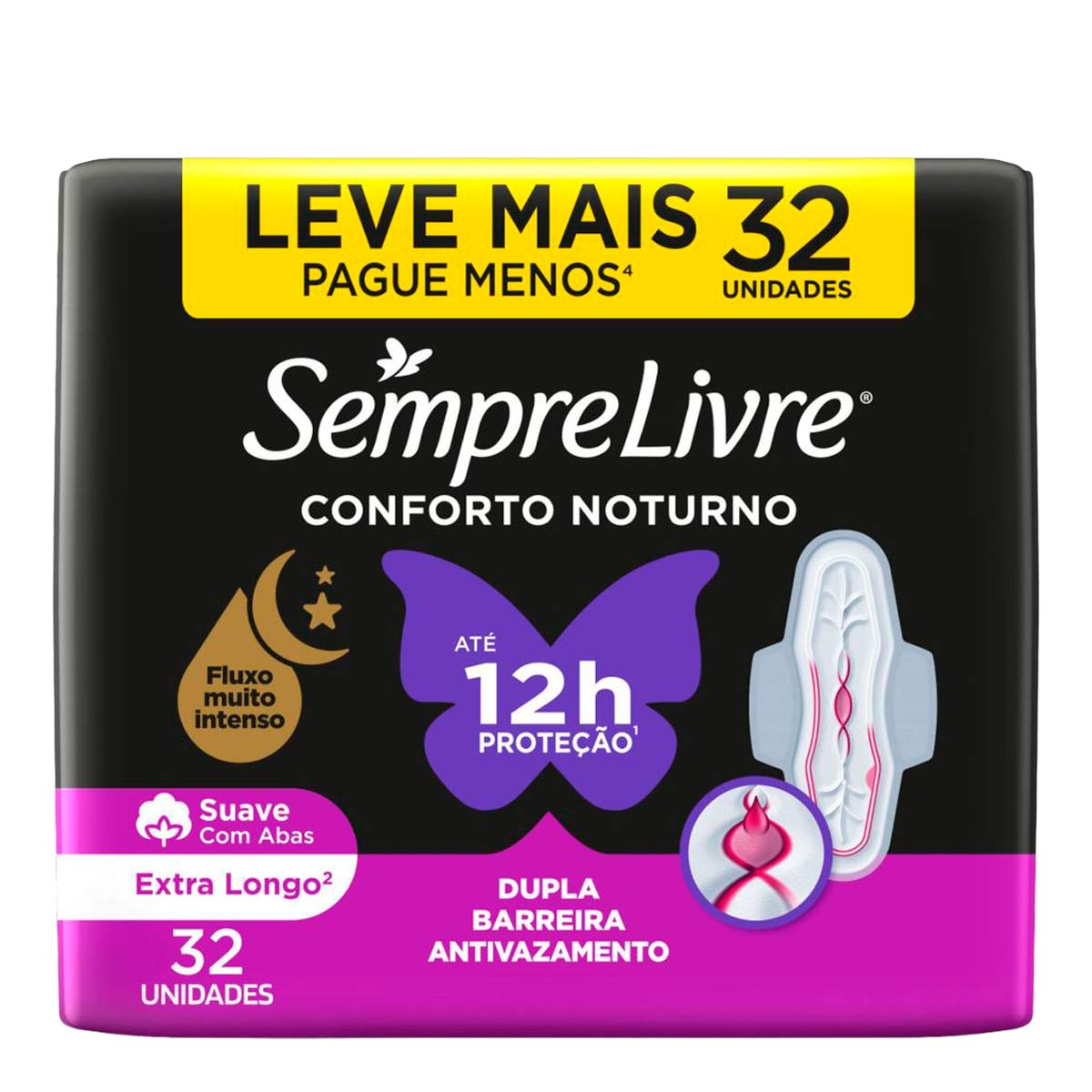 Absorvente Externo Sempre Livre Adapt Plus Noite e Dia Cobertura Suave Com Abas 32 Unidades