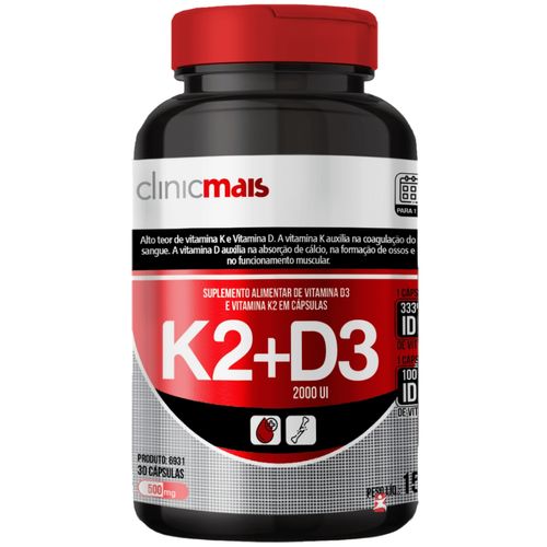 VITAMINA K2 MENAQUINONA MK7 120MCG + D3 50MCG 30 CÁPSULAS - CLINICMAIS VITAMINA K2 MENAQUINONA MK7 120MCG + D3 50MCG 30 CÁPSULAS - CLINICMAIS