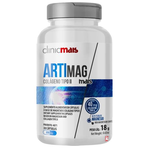 ARTIMAG MAIS - COLÁGENO TIPO II + MAGNÉSIO 30 CÁPSULAS 1 AO DIA - CLINICMAIS ARTIMAG MAIS - COLÁGENO TIPO II + MAGNÉSIO 30 CÁPSULAS 1 AO DIA - CLINICMAIS