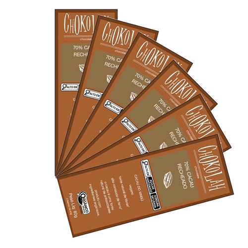 Kit 6X: Chocolate 70% Cacau Recheado Orgânico CHoKolaH 80g