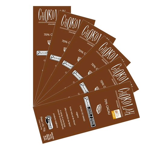 Kit 6X: Chocolate 70% Cacau com Açúcar Demerara Orgânico CHoKolaH 70g