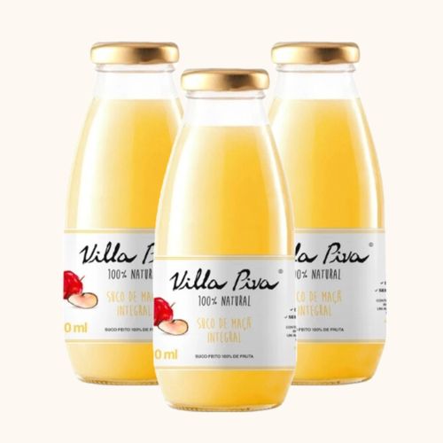 Kit 3X: Suco de Maçã Integral Sem Açúcar Villa Piva 300ml