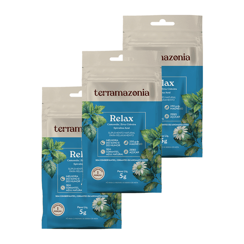 Kit 3X: Relax Camomila, Erva Cidreira e Spirulina Azul Sachê Terramazonia 5g Kit 3X: Relax Camomila, Erva Cidreira e Spirulina Azul Sachê Terramazonia 5g