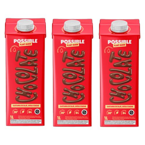 Kit 3X: Leite Vegetal de Castanha de Caju Chocolate Orgânico Possible 1L