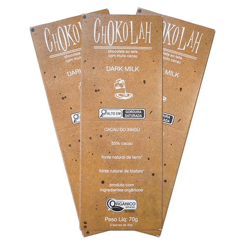 Kit 3X: Chocolate Dark Milk 55% Cacau com Açúcar Demerara Orgânico CHoKolaH 70g