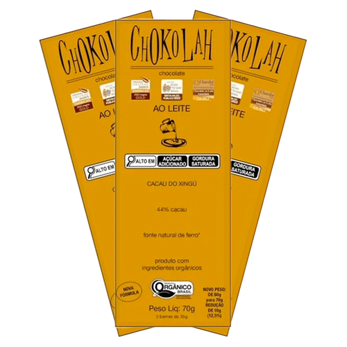Kit 3X: Chocolate ao Leite 44% Cacau com Açúcar Demerara Orgânico CHoKolaH 70g Kit 3X: Chocolate ao Leite 44% Cacau com Açúcar Demerara Orgânico CHoKolaH 70g