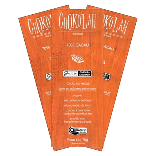 Kit 3X: Chocolate 70% Cacau Baixo em Açúcares Orgânico CHoKolaH 70g Kit 3X: Chocolate 70% Cacau Baixo em Açúcares Orgânico CHoKolaH 70g
