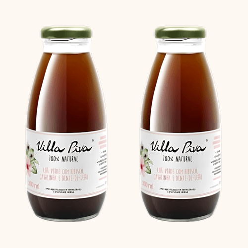 Kit 2X: Chá Verde com Dente de Leão, Cavalinha e Hibisco Sem Açúcar Villa Piva 300ml
