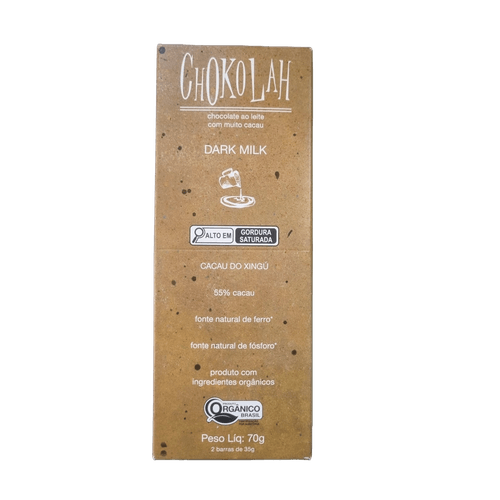Chocolate Dark Milk 55% Cacau com Açúcar Demerara Orgânico CHoKolaH 70g