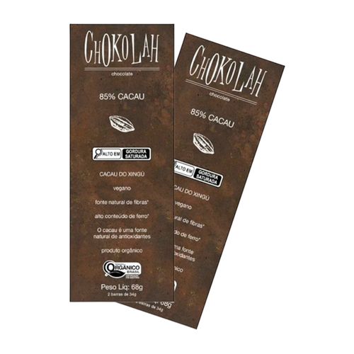 Kit 2X: Chocolate 85% Cacau com Açúcar Demerara Orgânico CHoKolaH 68g