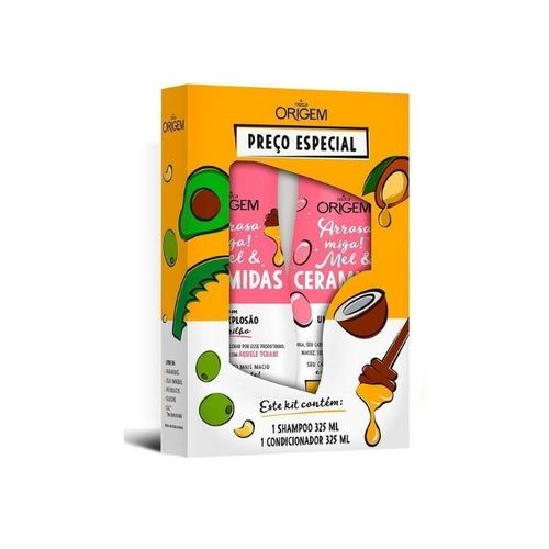 Shampoo + Condicionador Origem 325ml Arrasa Miga Mel Cerâmidas Shampoo + Condicionador Origem 325ml Arrasa Miga Mel Cerâmidas