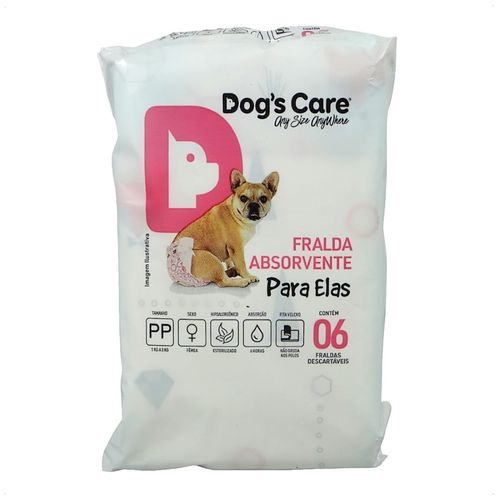 FRALDA HIGIÊNICA DESCARTÁVEL DOGS CARE PP 6 UN PARA CÃES FÊMEAS