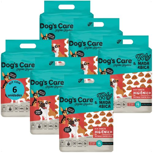 TAPETE HIGIÊNICO DOGS CARE FAMÍLIA MADA E BICA 15 UN 90X60 CM KIT COM 6