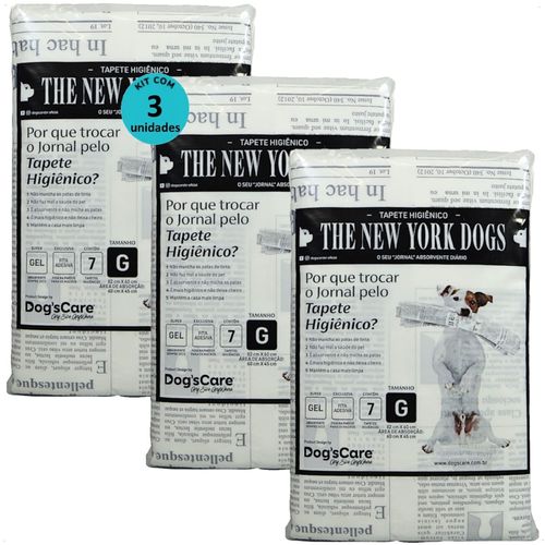 TAPETE HIGIÊNICO THE NEW YORK DOGS TAMANHO G 7 UN 82X60 CM KIT COM 3