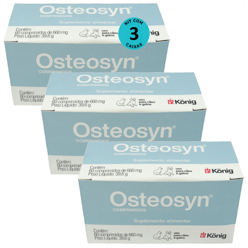 OSTEOSYN 660MG VITAMINAS CÃES E GATOS 60 COMPRIMIDOS KONIG KIT COM 3 OSTEOSYN 660MG VITAMINAS CÃES E GATOS 60 COMPRIMIDOS KONIG KIT COM 3