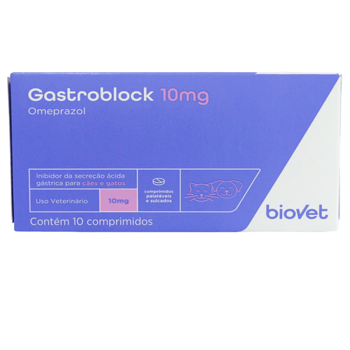 GastroBlock Omeprazol P/ Cães e Gatos 10mg C/ 10 comp. Biovet GastroBlock Omeprazol P/ Cães e Gatos 10mg C/ 10 comp. Biovet