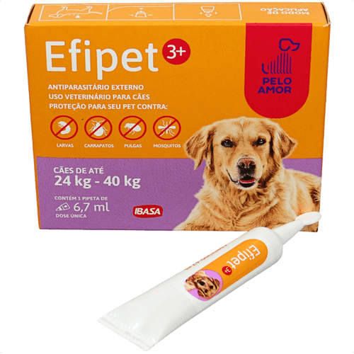 EFIPET 3+ 6,7ML ANTIPULGA E CARRAPATO PARA CÃES 24KG A 40KG IBASA EFIPET 3+ 6,7ML ANTIPULGA E CARRAPATO PARA CÃES 24KG A 40KG IBASA