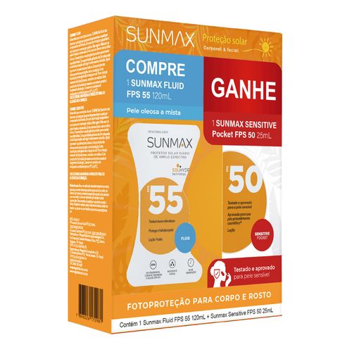 Kit Sunmax Protetor Solar Corporal FPS 55 Fluid 120ml + Facial FPS 50 ...