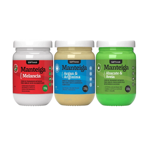 Kit 3 Manteigas Soft Hair 220g Hidratação, Nutrição e Reconstrução Kit 3 Manteigas Soft Hair 220g Hidratação, Nutrição e Reconstrução