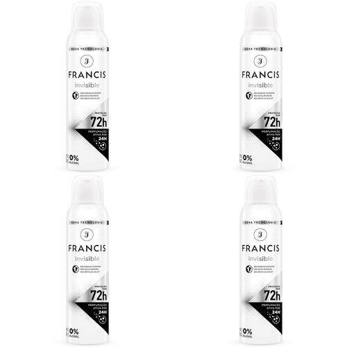 Kit c/4 Unidades de Desodorante Aero Francis 150ml Clássico Preto Kit c/4 Unidades de Desodorante Aero Francis 150ml Clássico Preto