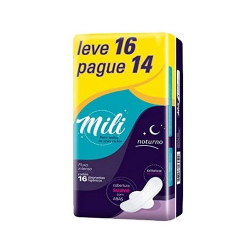 Kit c/9 Absorvente Mili Noturno Suave C/Abas 16 Unidades