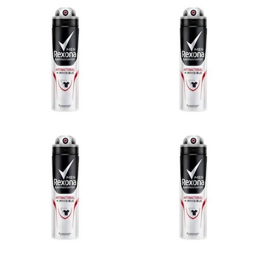 Kit c/4 Unidades de Desodorante Aerosol Rexona Masculino 90g Antibacteriano Invisible Kit c/4 Unidades de Desodorante Aerosol Rexona Masculino 90g Antibacteriano Invisible